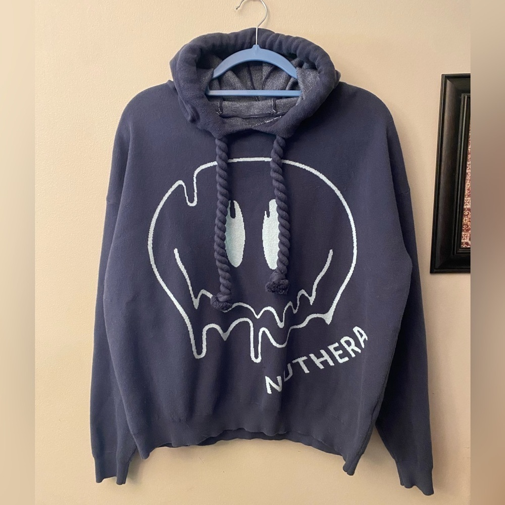 Chadwick Christopher Navy Graphic Hoodie with Melting Smiley Face Design